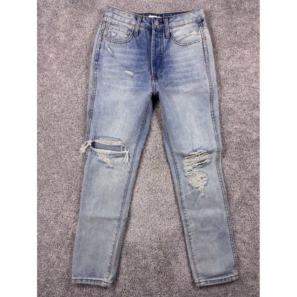 Vestique Durham Denim High Rise Distressed Straight Leg Jeans Light Wash Size 25